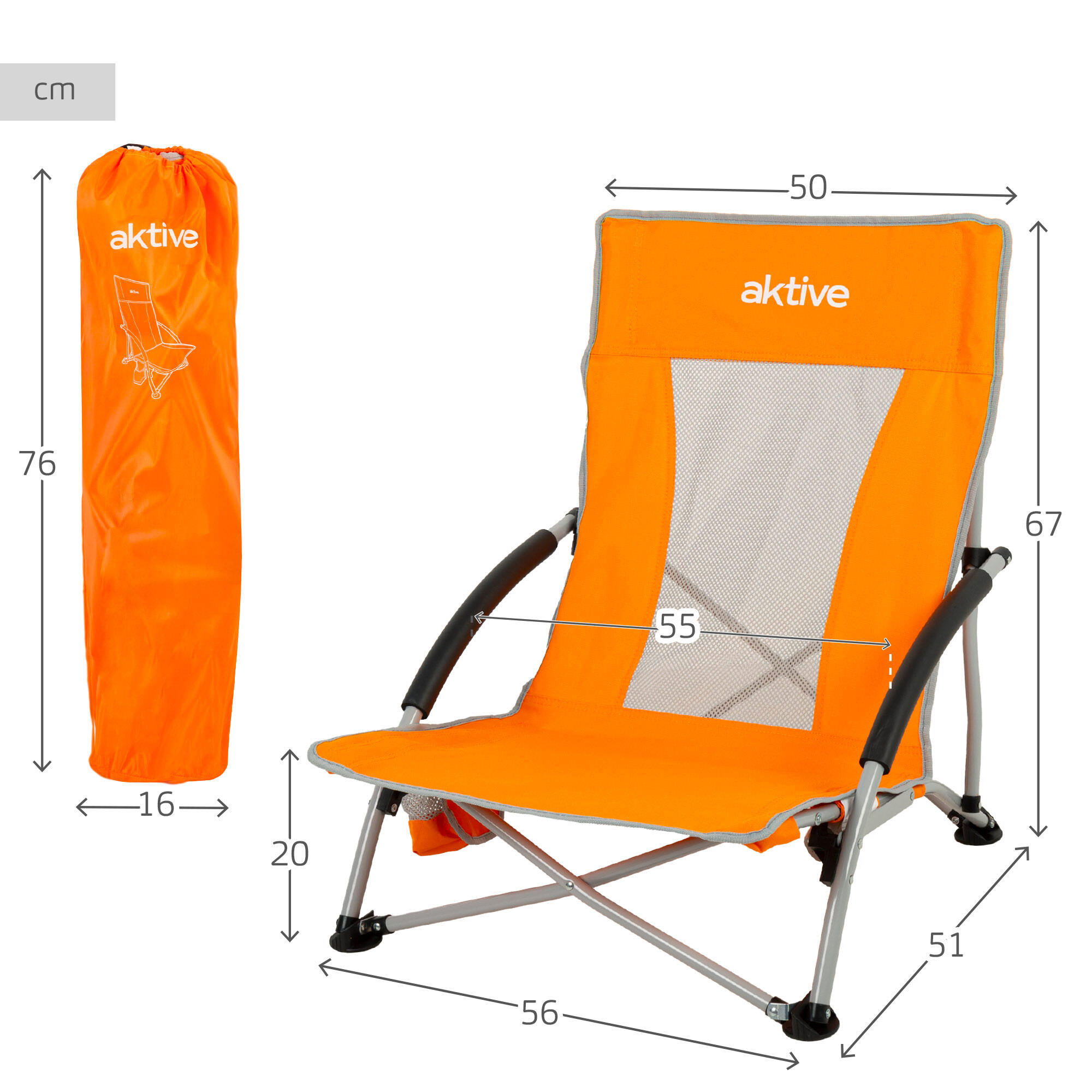 Aktive Lot de 4 chaises de plage basses pliantes 50x51x67 cm orange 4/7
