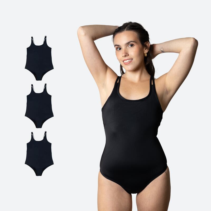 Ecowoman - Lot De 3 Maillot De Bain Menstruel Flux Modéré - Maillot De Bain 1 Pièce - Noir - M - Decathlon