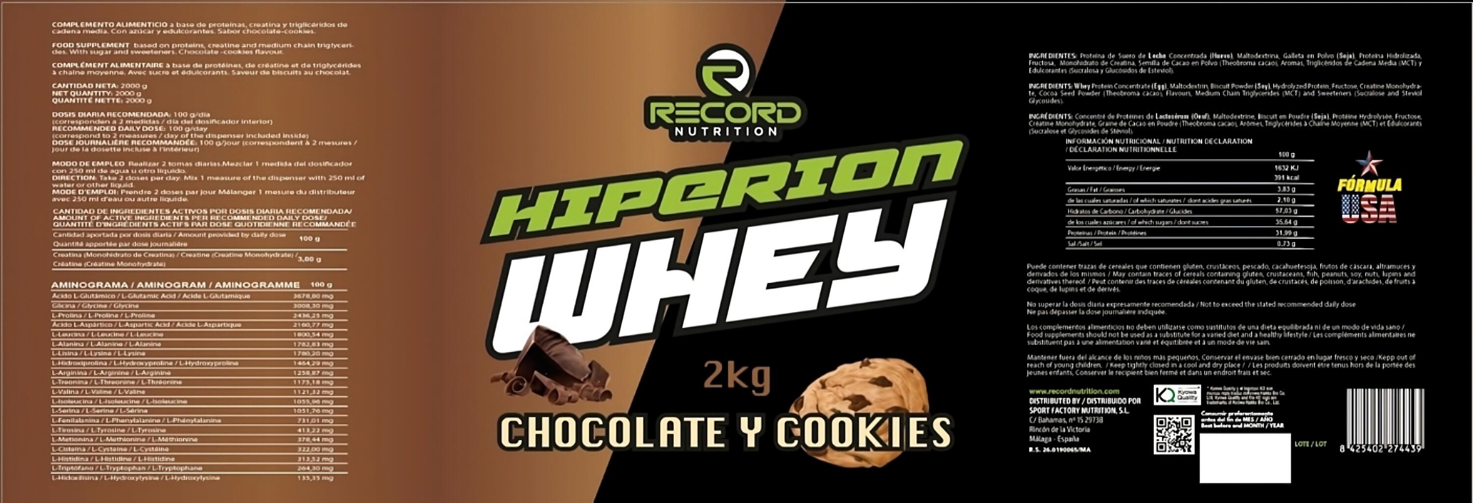 Hiperion Whey Protein 2 kg Sabor Chocolate y Cookies 3/6
