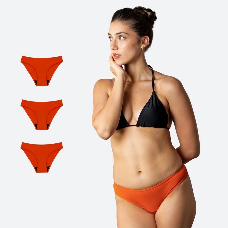 Pack 3 biquíni menstrual laranja fluxo normal ecowoman