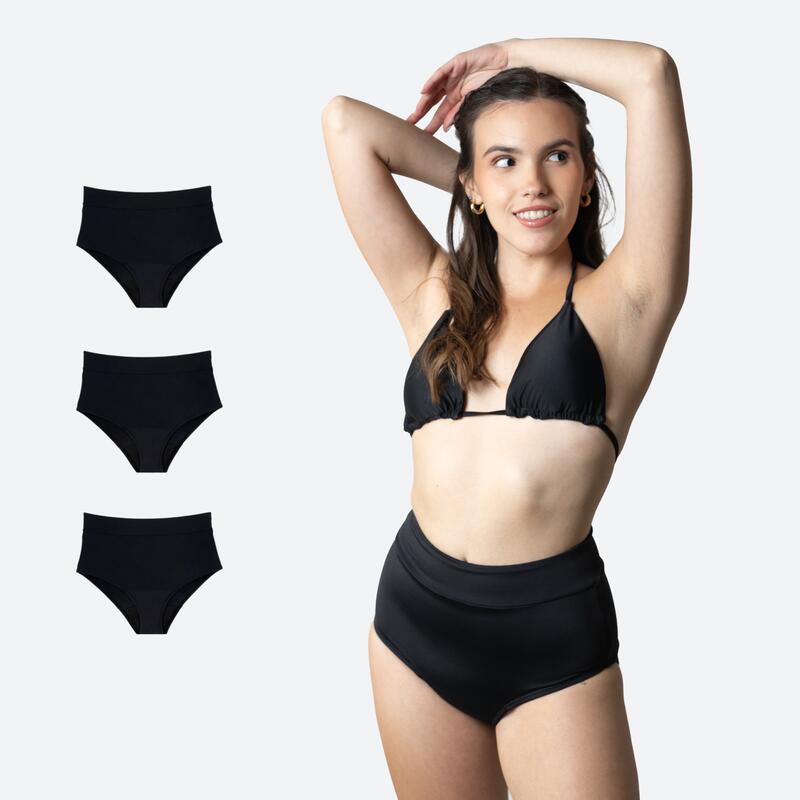 ECOWOMAN Pack 3 costume da bagno mestruale a vita alta flusso moderato Ecowoman