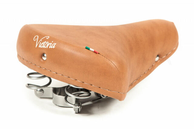 VICTORIA Victoria fietszadel met chromen veren - lichtbruin
