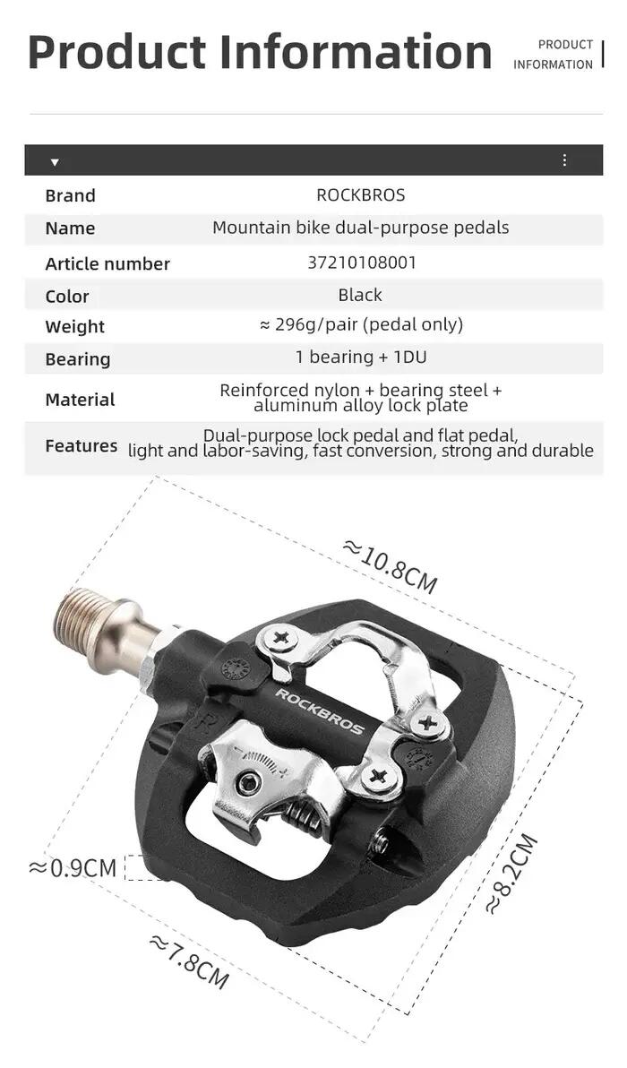 Pedały dwustronne 2 w 1 (SPD i platforma) - ROCKBROS SPDM108 3/7