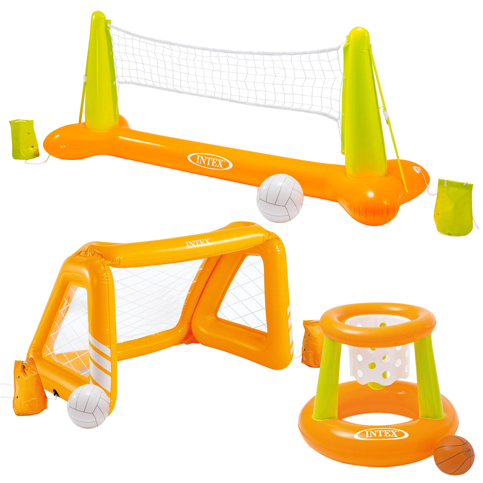 Pacote intex jogos de piscina com vôlei inflável + cesta + gol
