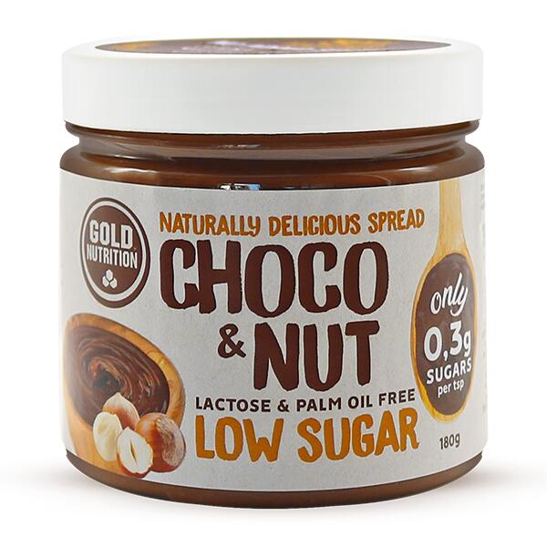 Crema tartinabila cu ciocolata-alune, GoldNutrition, Choco&Nut Low Sugar, 180 g