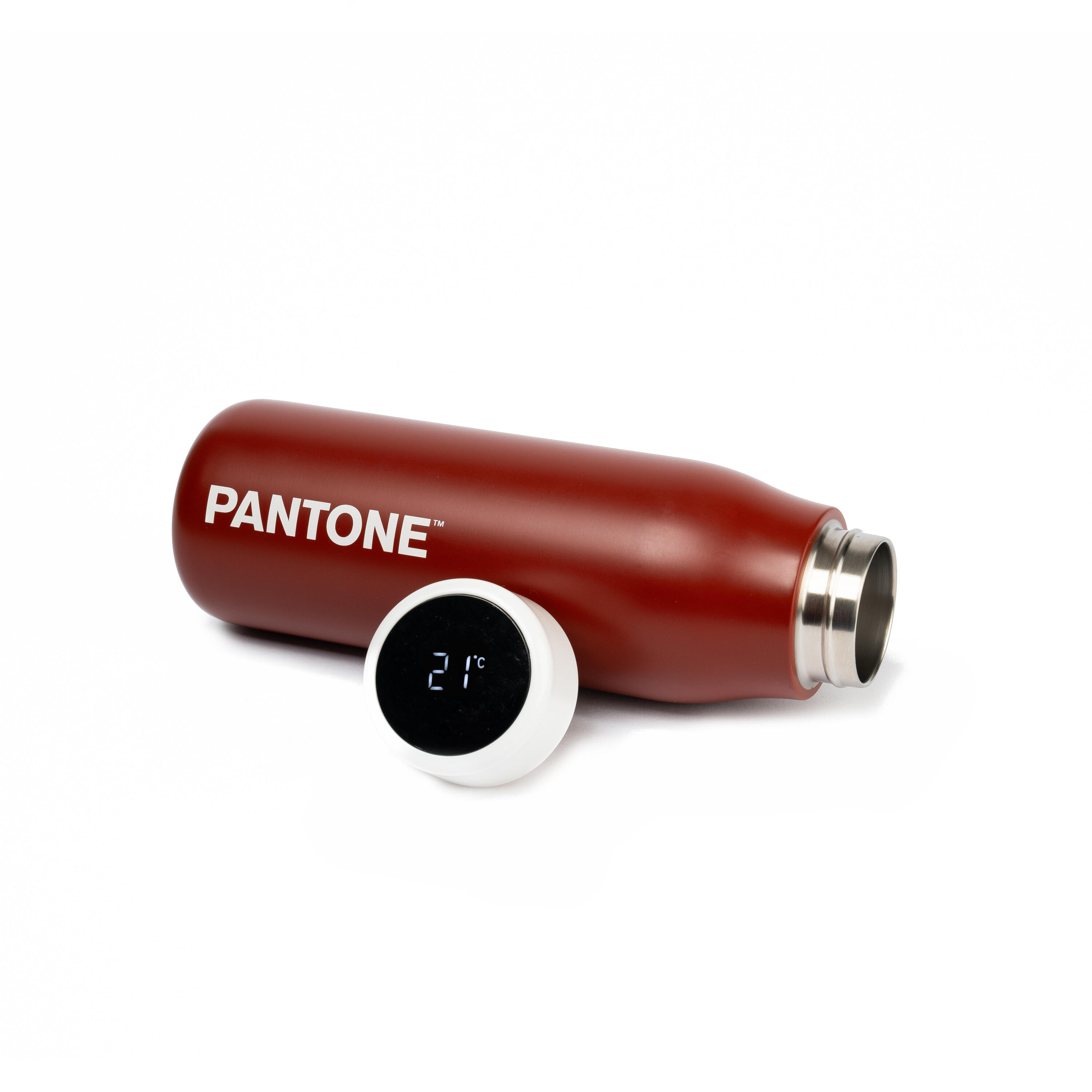 Bouteille d'eau thermale PANTONE avec indication de température Rouge grange 2/2