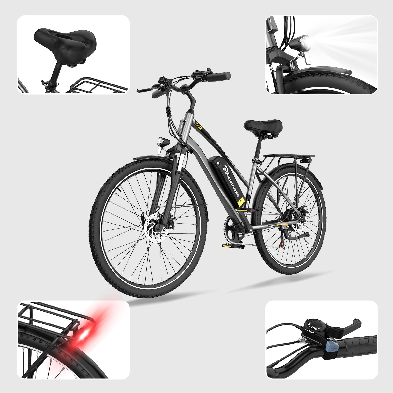 Bicicletta elettrica per adulti 28'' 36V13Ah APP EVERCROSS-EK28 Argento 2/8