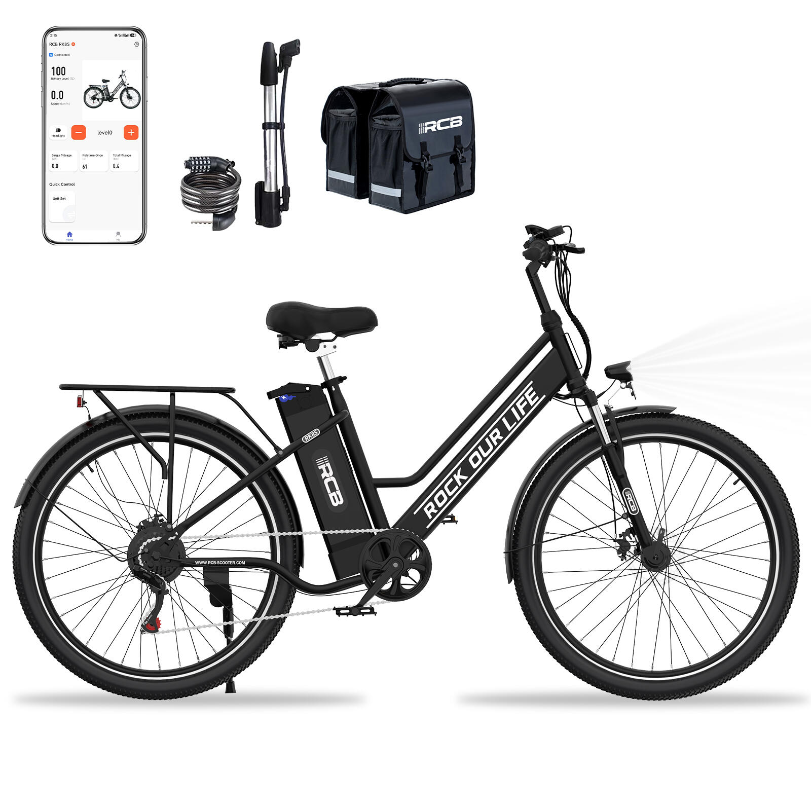 RCB Electric City Bikes RK8S, E-bikes 26",APP,36V 10.4Ah