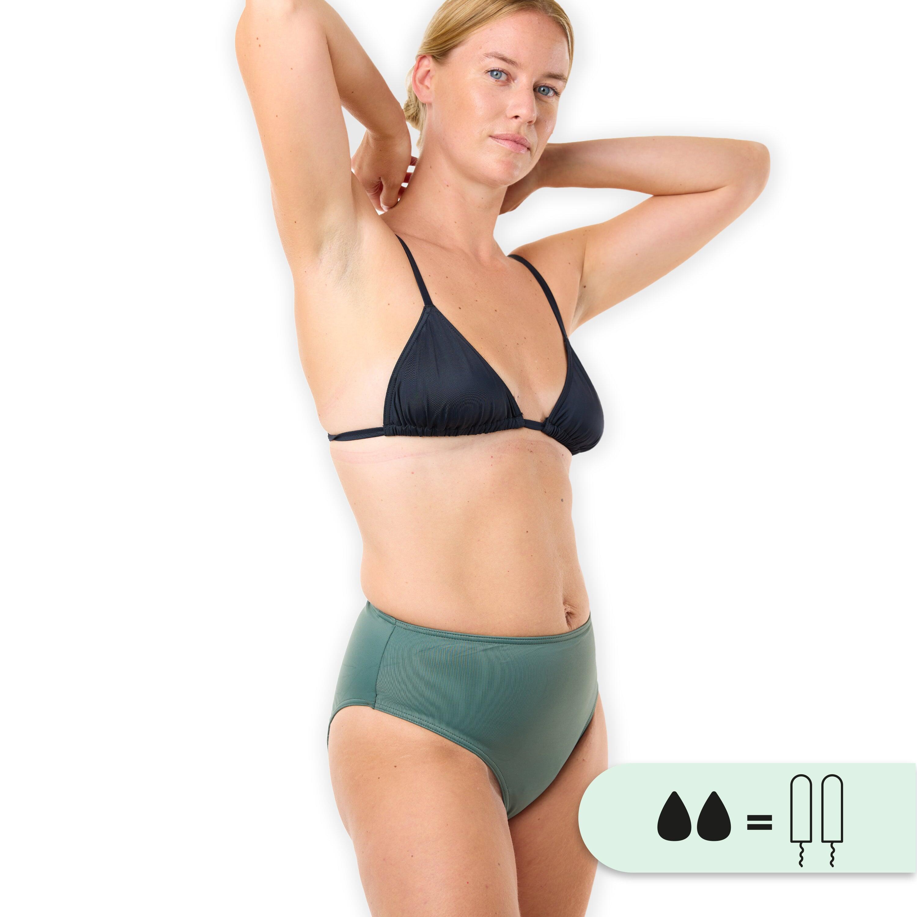 Smoon - Culotte De Bain Menstruel Taille Haute - Flux Moyen - Maillot De Bain 1 Pièce - Vert - 36 Xs - Decathlon