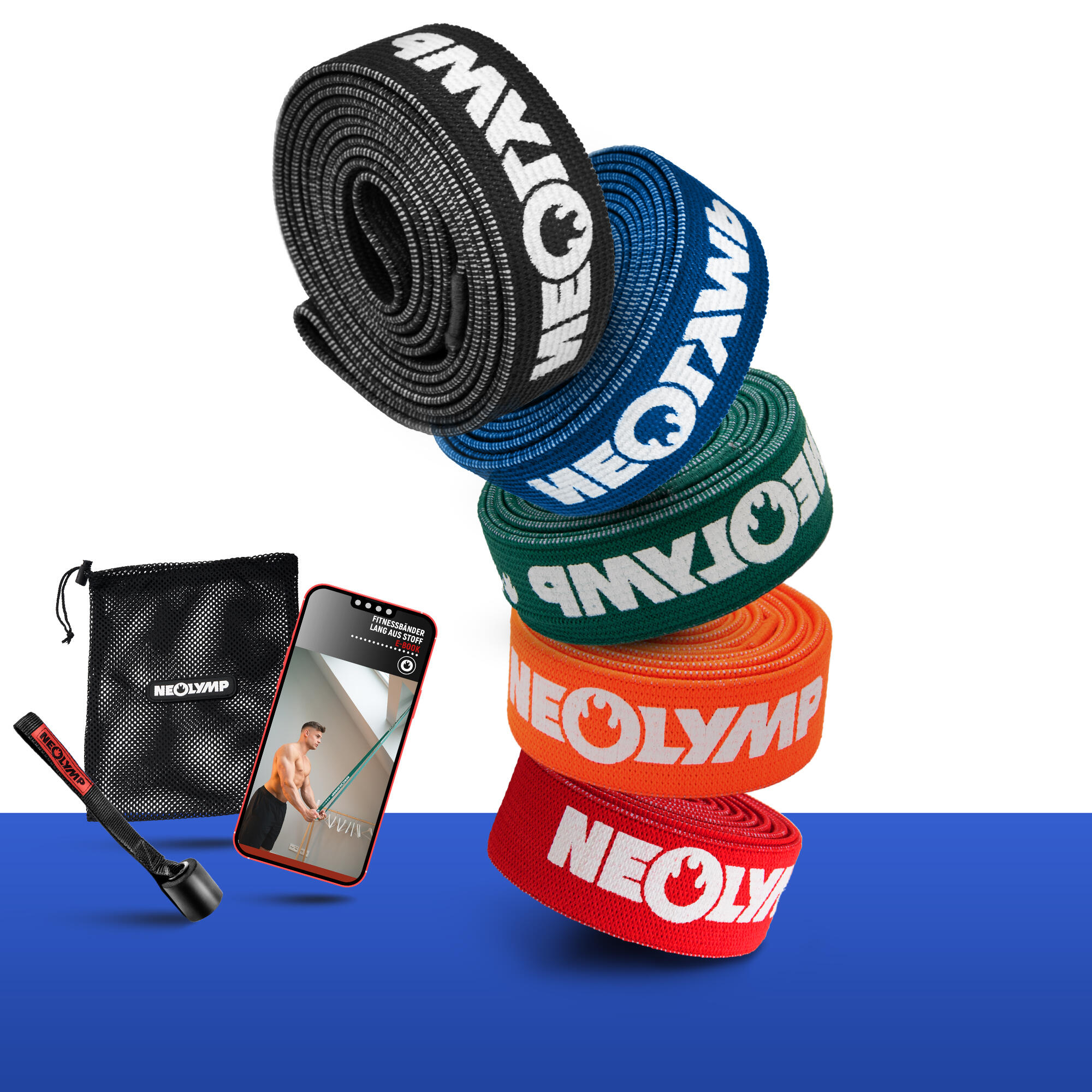 Neolymp - Set De Bandes De Résistance En Tissu – 5 Niveaux De Résistance Avec Sacoche - Elastique D'Entraînement - Multicolore - Taille Unique - Decathlon