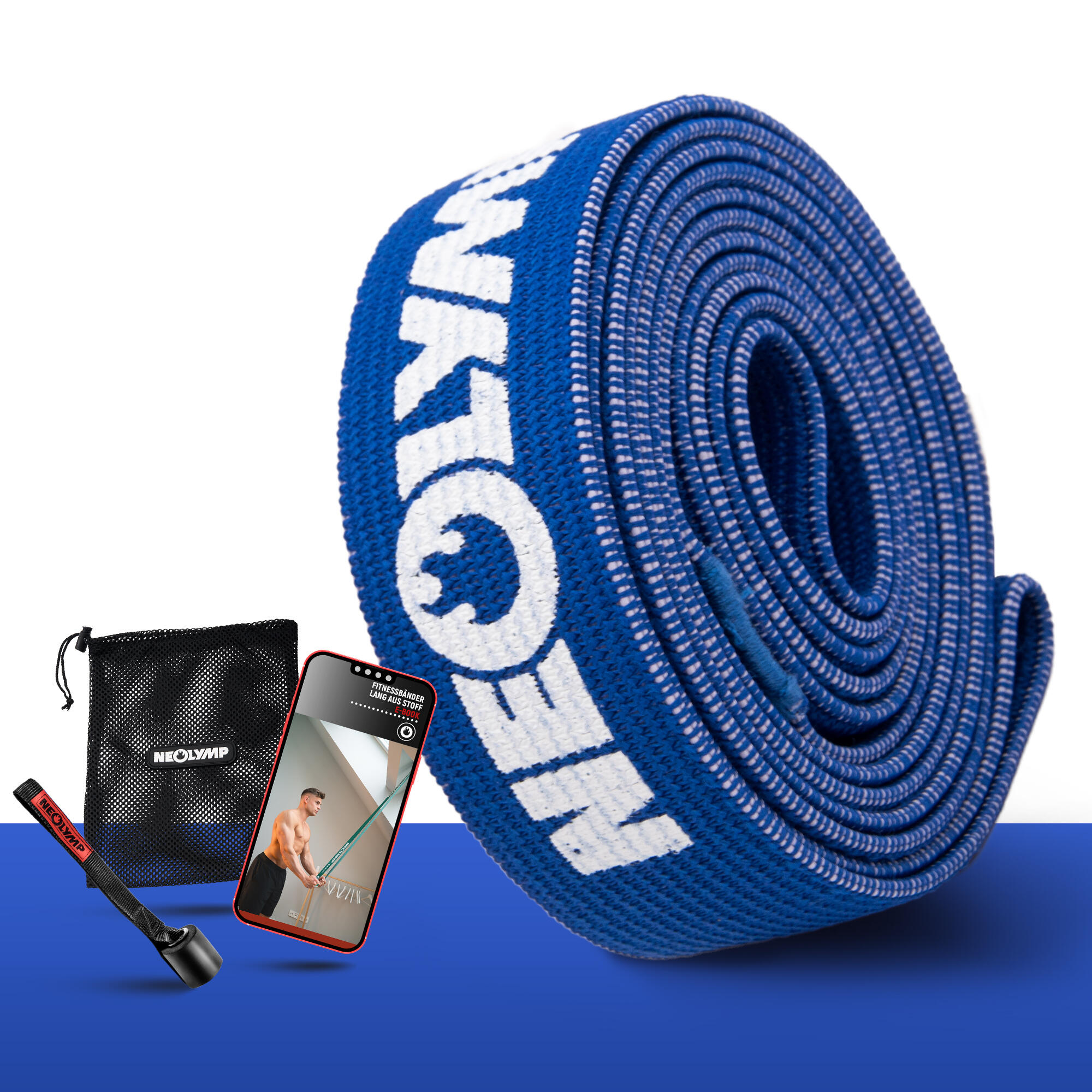 NEOLYMP Fitnessband lang aus Stoff – Widerstandsstufe 4, Traininsbänder mit Tasche