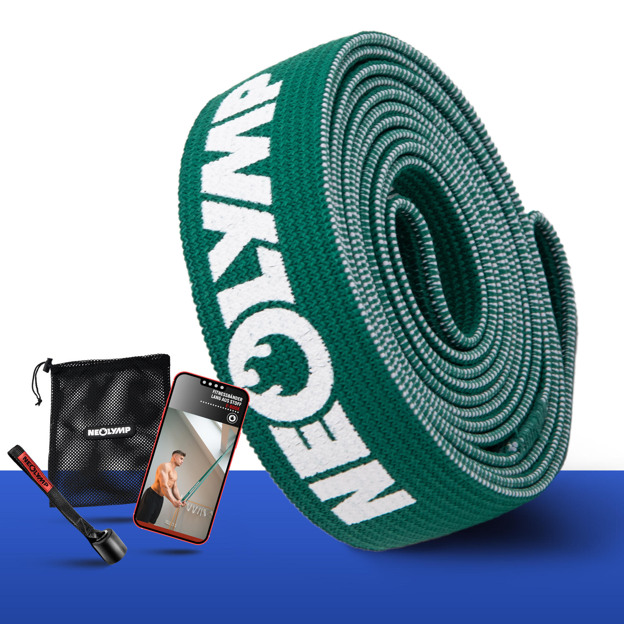 NEOLYMP Fitnessband lang aus Stoff – Widerstandsstufe 3, Traininsbänder mit Tasche