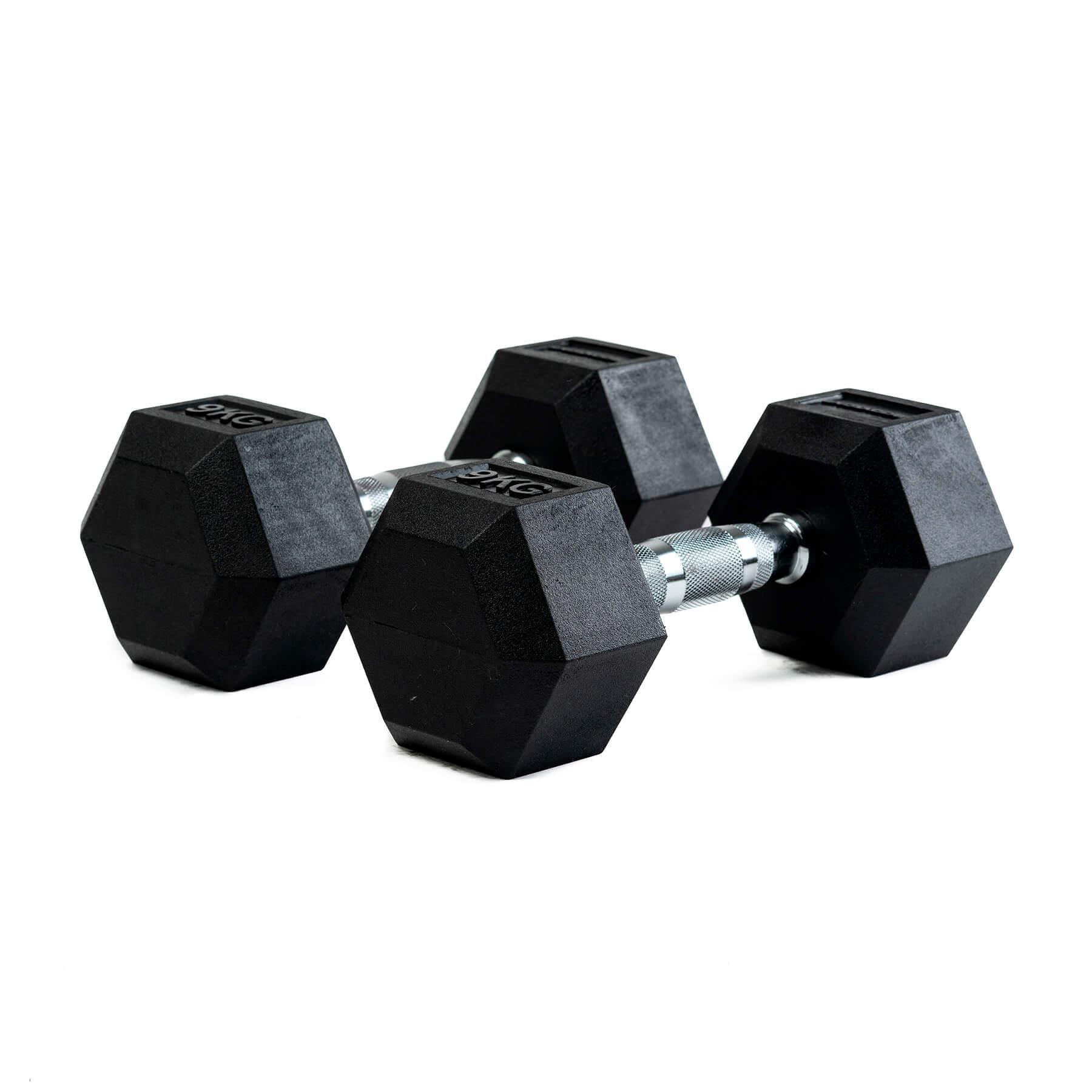 Halteres profissionais de borracha hexagonais 9 kg 2/5