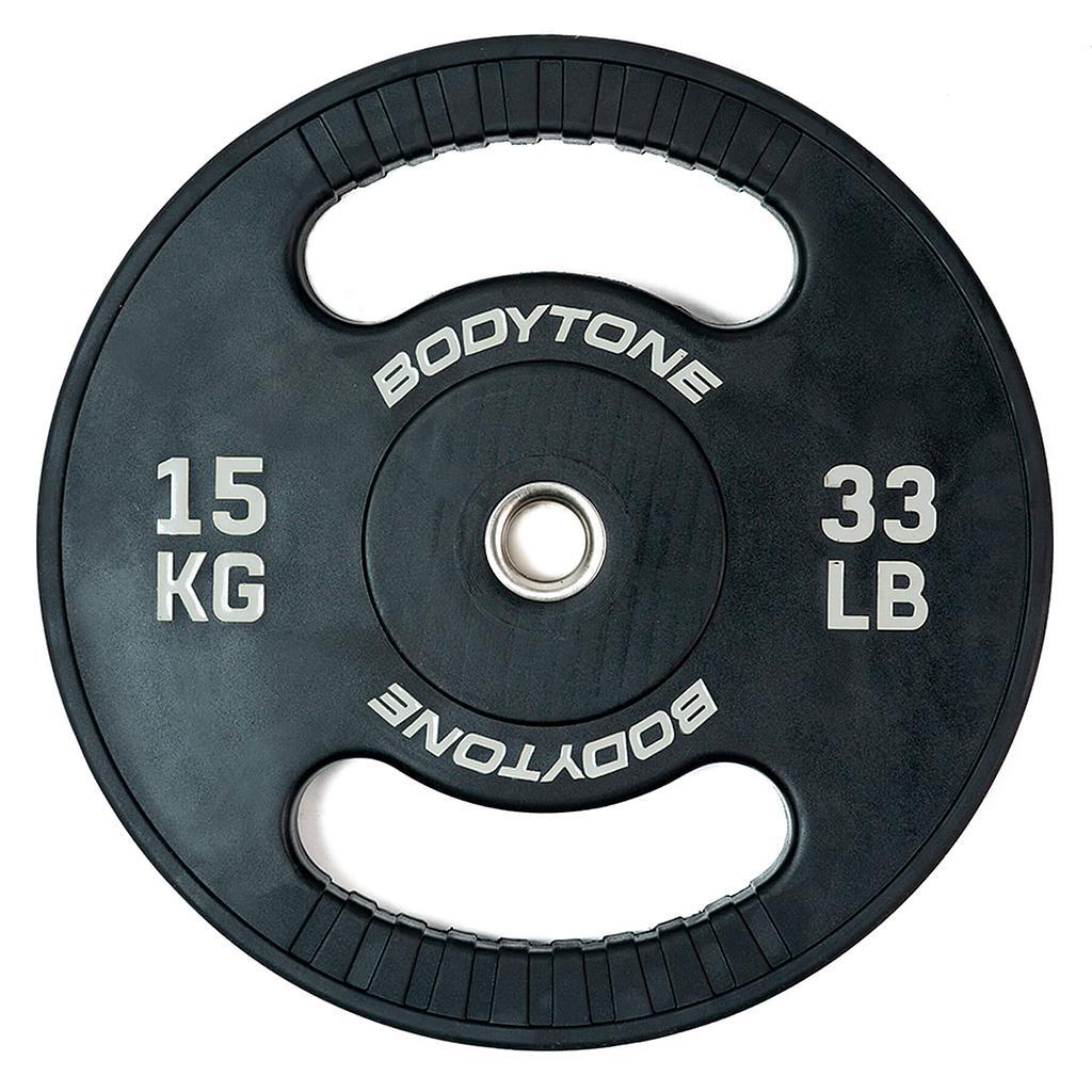Disco de borracha profissional de 15 kg com pega (28 mm) 28/15