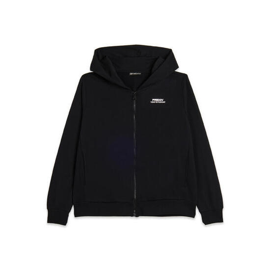 Felpa comfort fit nera con zip e cappuccio in french terry