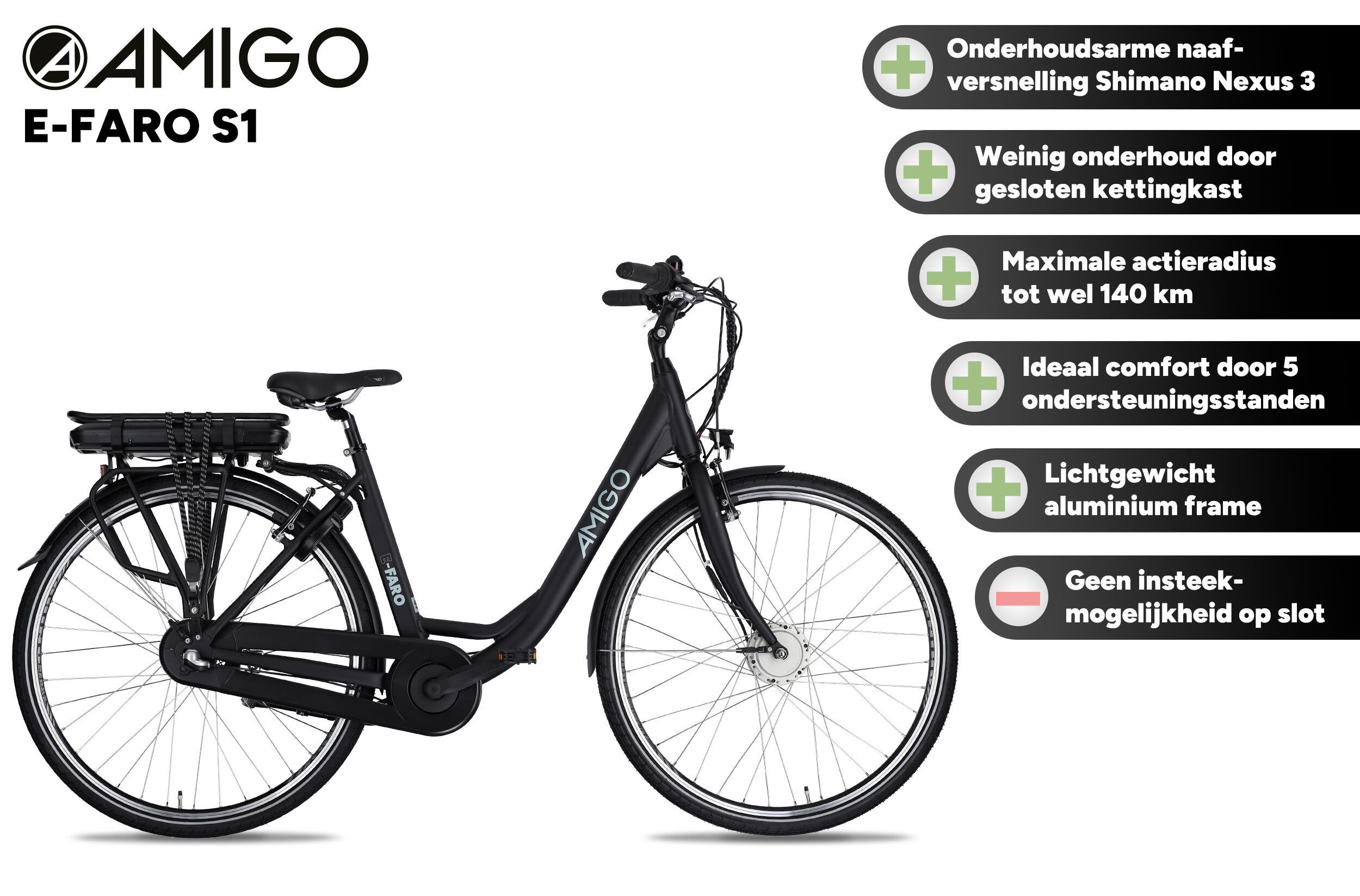 AMIGO Elektrische Stadsfiets E-Faro S1 28 Inch 50 cm Dames 3V V-Brakes Matzwart 2/7