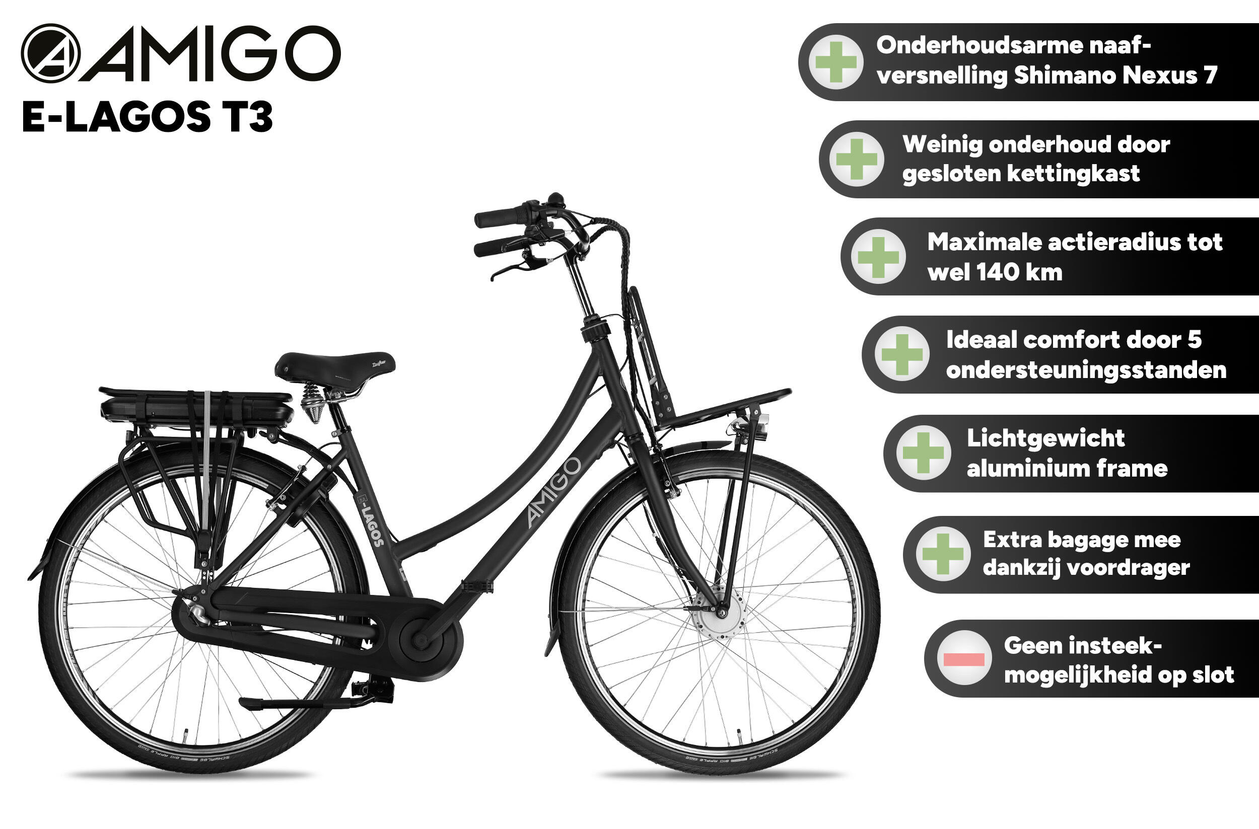 AMIGO Elektrische Transportfiets E-Lagos T3 28 Inch 55 cm Dames 7V Rollerbrake 2/7