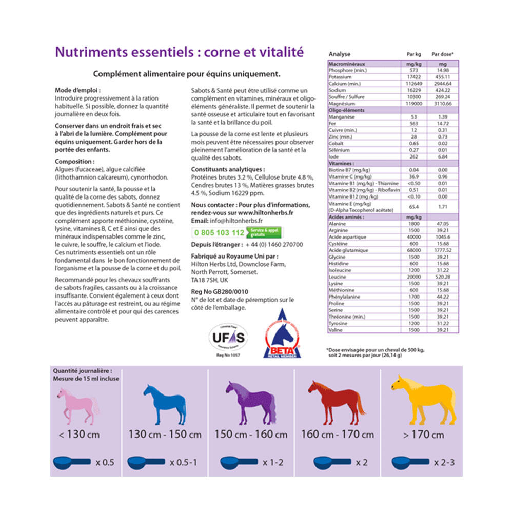 Corne et vitalité cheval Sabots & Santé formule originale Hilton Herbs sac 2Kg 3/4