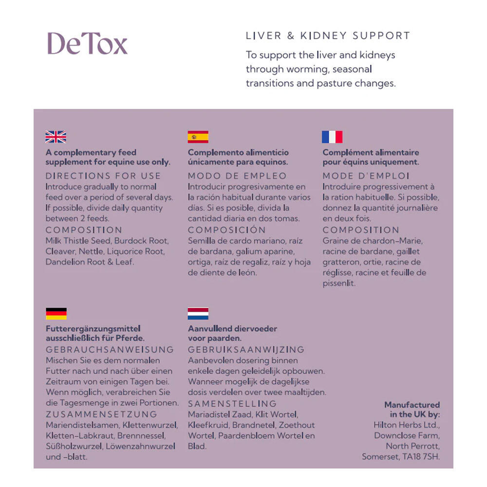 Cure de drainage foie et reins cheval DeTox Hilton Herbs 1Kg 3/3