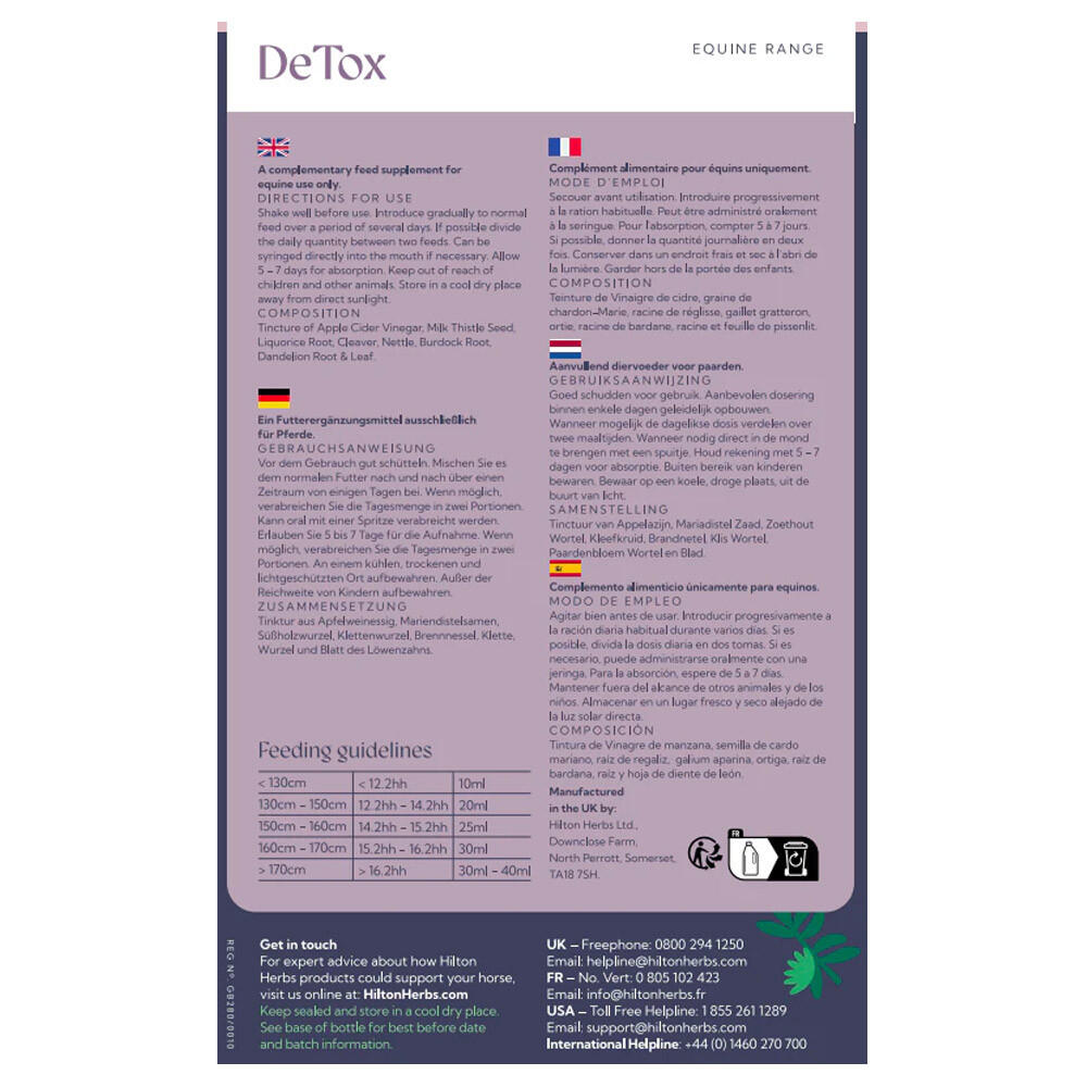 Cure de drainage foie et reins cheval DeTox Gold Hilton Herbs 1L 2/2