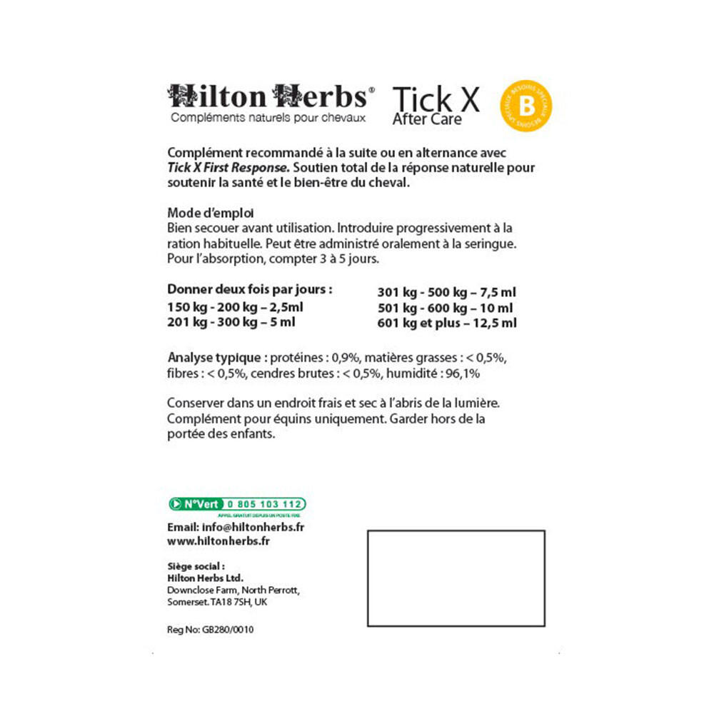 Immunité infections tique cheval Tick X After Care Hilton Herbs 500mL 2/2