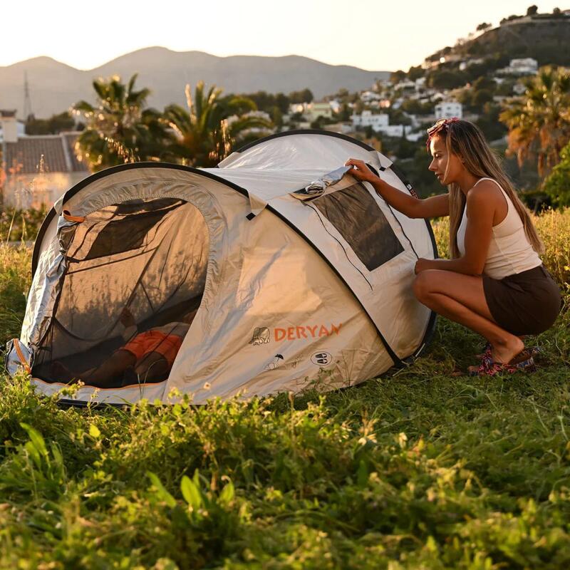 Cort Pop-Up Dome - 2 persoane - Anti-UV 50+ - Coloană de apă 2000 MM - Crem