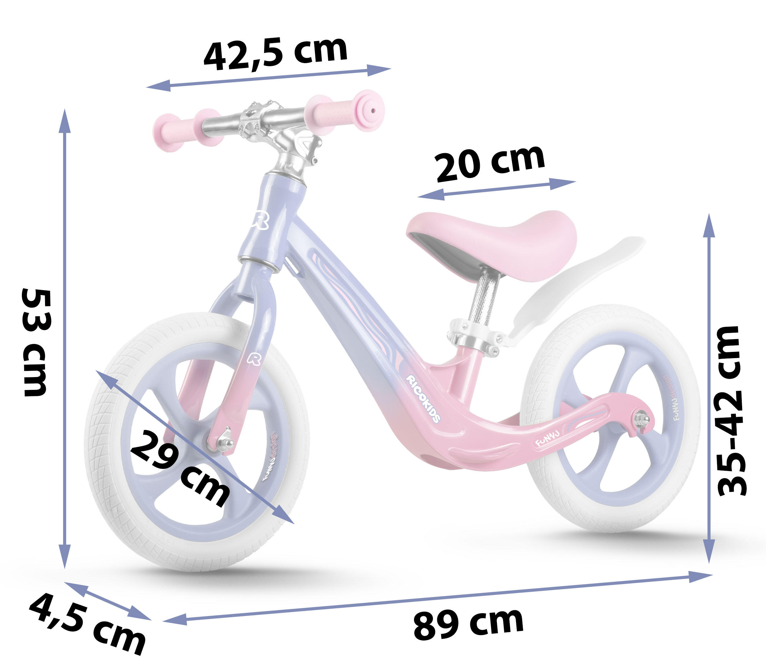 RICOKIDS Laufrad Lauflernrad Fahrrad Kinderrad höhenverstellbar EVA 12 Zoll 6/7