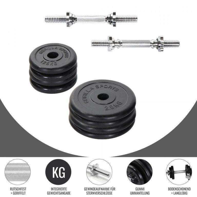 KIT HALTÈRES COURT DE 20KG AVEC DISQUES REVÊTEMENT CAOUTCHOUC | MUSCULATION