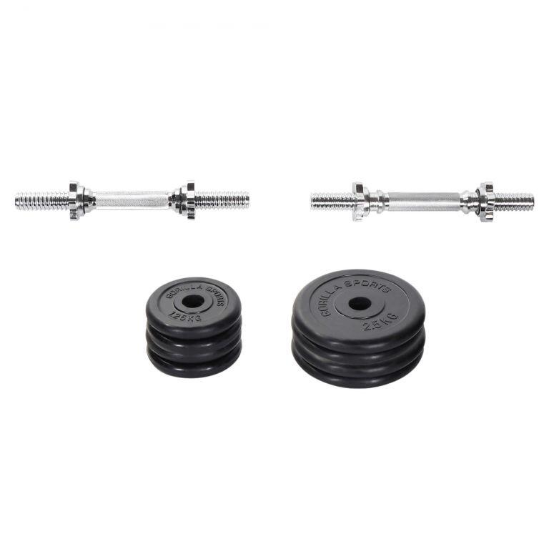 KIT HALTÈRES COURT DE 20KG AVEC DISQUES REVÊTEMENT CAOUTCHOUC | MUSCULATION