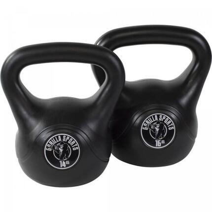 LOT DE 2 KETTLEBELLS NOIRS EN PLASTIQUE | MUSCULATION | 14KG ET 16KG