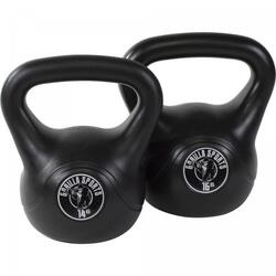 LOT DE 2 KETTLEBELLS NOIRS EN PLASTIQUE | MUSCULATION | 14KG ET 16KG