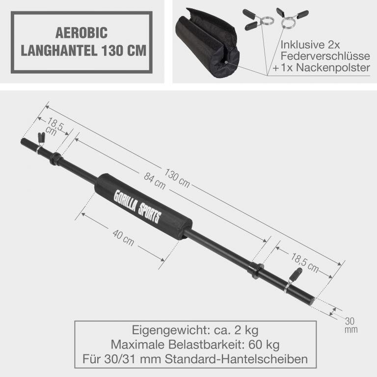 Gryf prosty do ćwiczeń  Gorilla Sports  130cm + zaciski + osłona