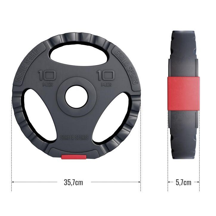 GORILLA SPORTS Gewichtsschijf - Olympisch - Halterschijf - 10 kg - Kunststof Gripper - 50 mm