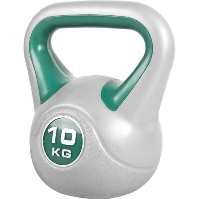 Kettlebell trendy - kunststof - 10 kg - grijs - groen