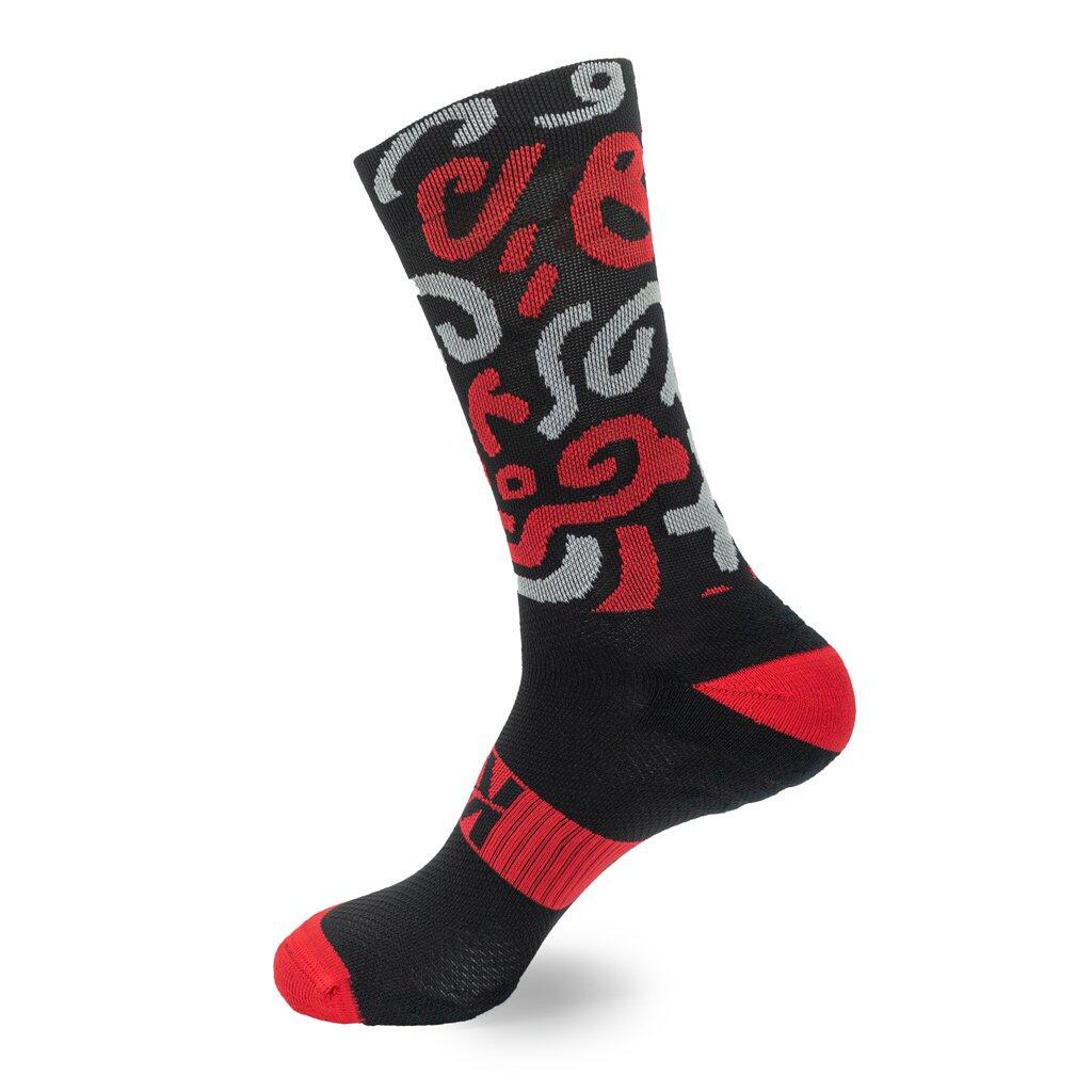 Calcetines DYSTOPIAN 1 de RUNNING (NEGRO-ROJO) de 1 hilo 5/7