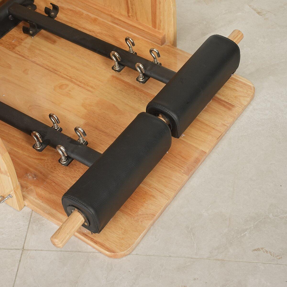 Chaise Pilates en bois noir avec ressorts réglables, stable et solide 7/7