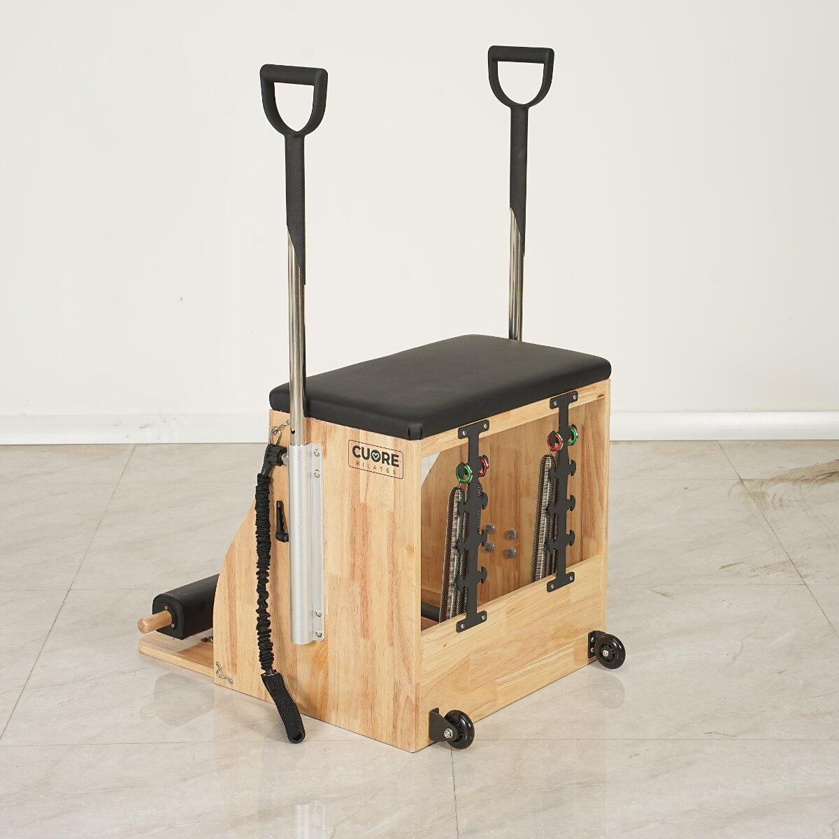 Chaise Pilates en bois noir avec ressorts réglables, stable et solide 3/7