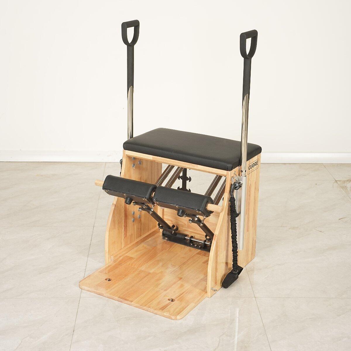 Chaise Pilates en bois noir avec ressorts réglables, stable et solide 4/7