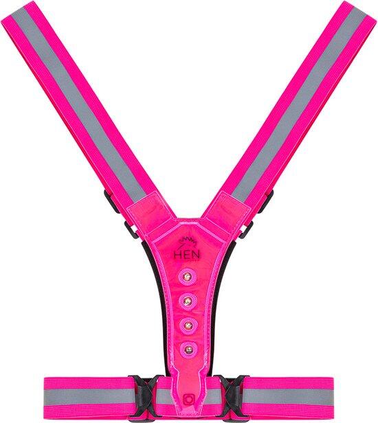 Chaleco reflectante rosa -  chaleco para correr con LED - recargable por USB-C 3/6