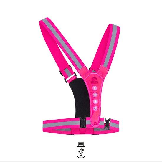 HEN SPORTSGEAR Reflexní vesta růžová – běžecká vesta s LED – dobíjecí přes USB