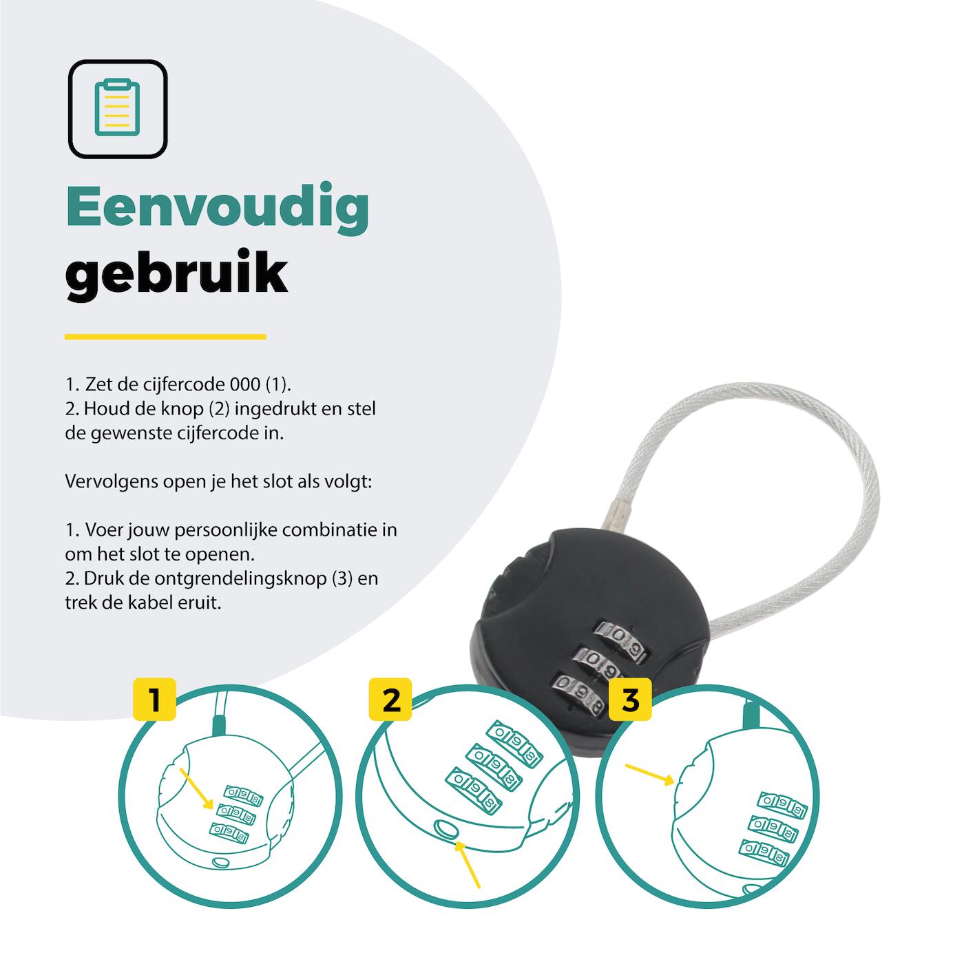 Voltano Fietstas Slot - Hangslot / Cijferslot - Zwart 5/7