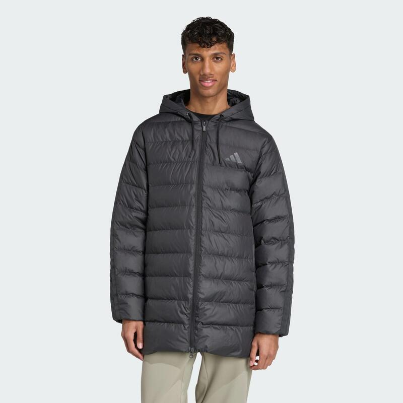 Jachetă parka ușoară cu 3 dungi Essentials CLIMAWARM, cu glugă și puf de rață