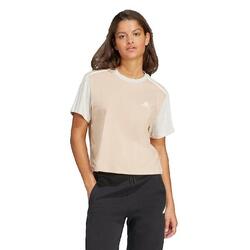 T-Shirt Femmes Adidas Essentials Cropped 3 Stripes beige
