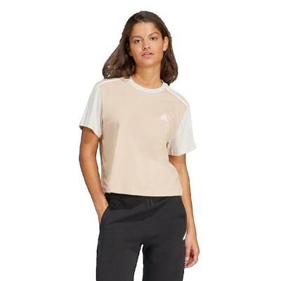 Camiseta Mujer Adidas Essentials Cropped 3 Stripes Beige
