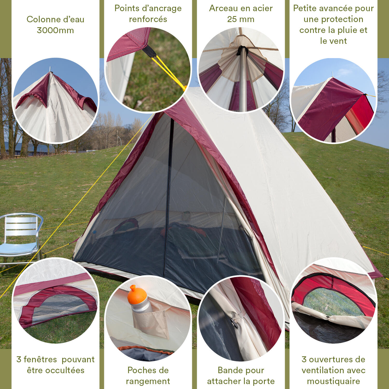 Tenda da campeggio Tipi - Comanche 400 Protect - 8 persone - Altezza 2,5 m 5/7