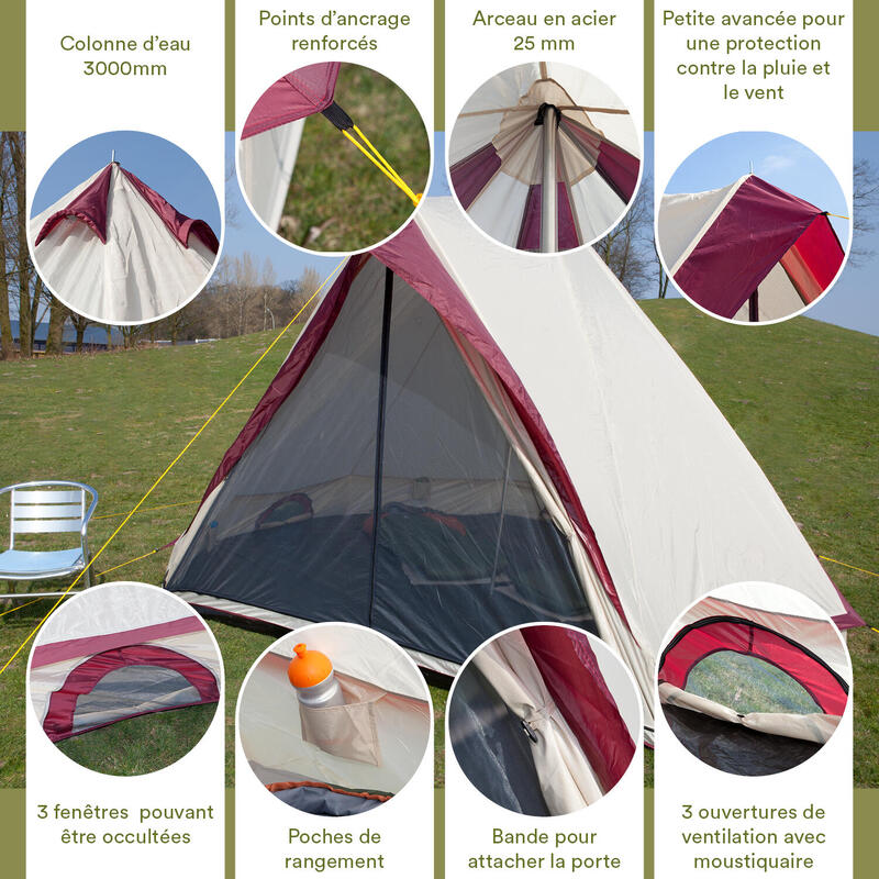 Tente Tipi camping Comanche 400 Protect - 8 personnes - Tapis de sol cousu