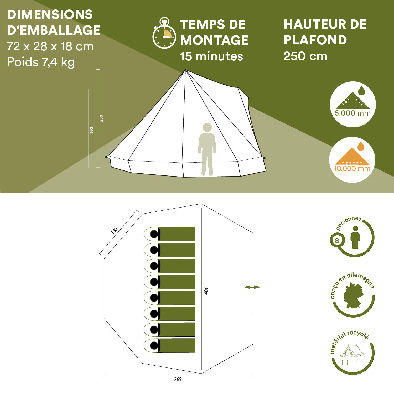 Tenda da campeggio Tipi - Comanche 400 Protect - 8 persone - Altezza 2,5 m 7/7
