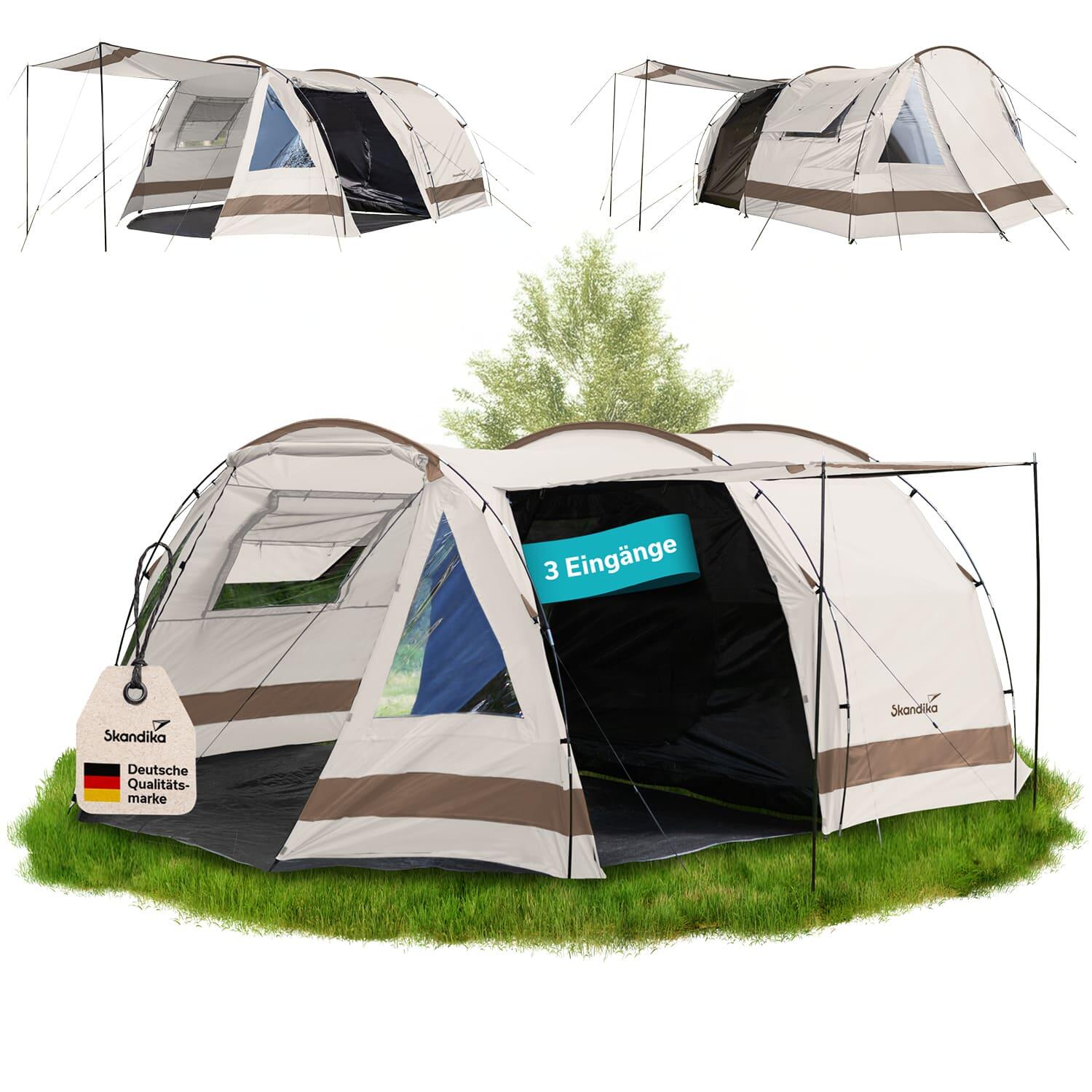 Skandika - Tente Tunnel Kambo 6 - Tente Camping 6 Personnes - 1 Cabine Sombre - 3 Entrées - Tente - Beige - 6 Places - Decathlon