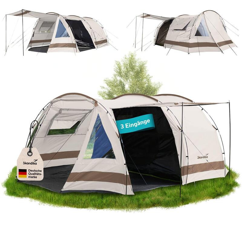 Tente tunnel Kambo 4 - Tente Camping 4 personnes - 1 cabine sombre - 3 entrées
