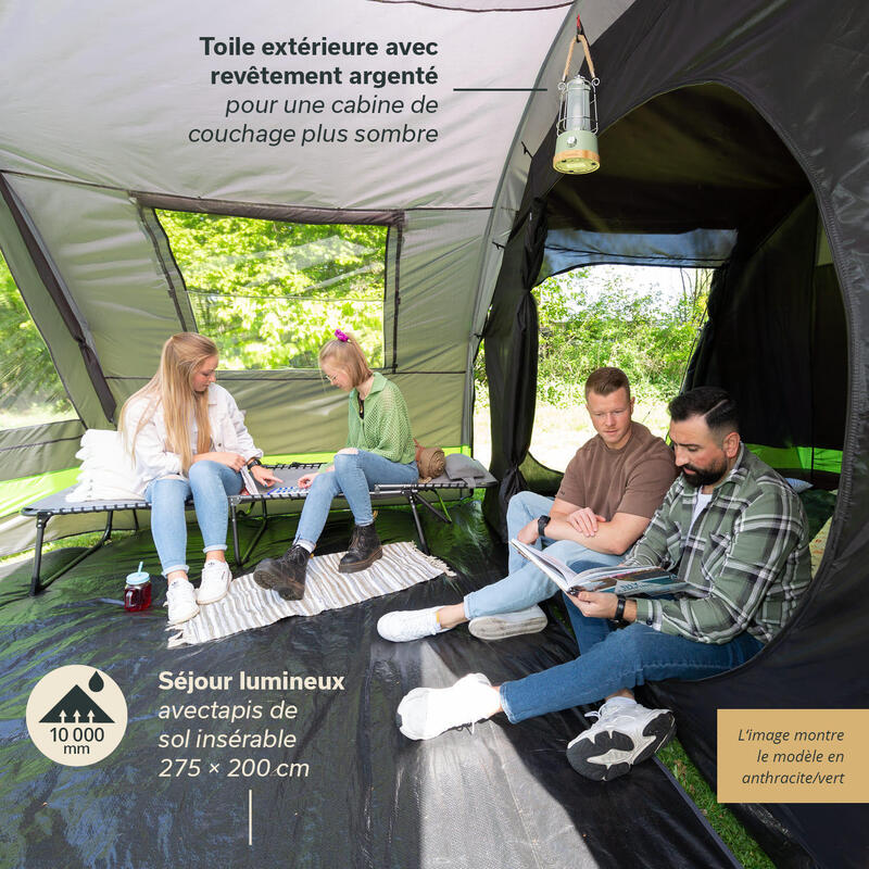 Tente tunnel Kambo 4 - Tente Camping 4 personnes - 1 cabine sombre - 3 entrées